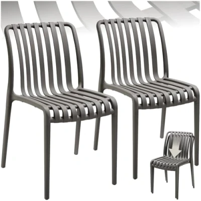 Immagine di TecTake®, Set da 2 sedie giardino impilabili, sedia esterno in plastica, esterno, terrazzo, polipropilene, poltrone moderne, cucina, mobili, senza braccioli Antracite