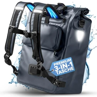 Immagine di Büchel borsa da bicicletta 3 in 1, utilizzabile come zaino, a tracolla o portapacchi, impermeabile e riflettente, con capacità 22 l fondo antiscivolo