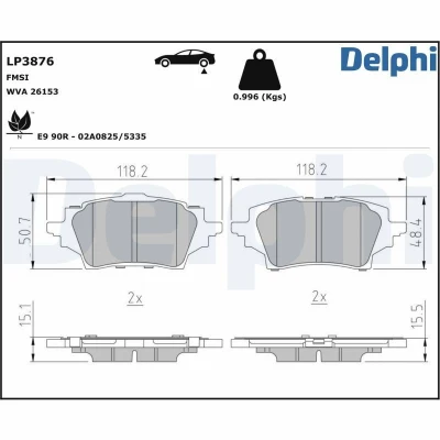 Immagine di DELPHI LP3876 Kit pastiglie freno Non predisposto per contatto segnalazione usura con lamierino anticigolío senza accessori
