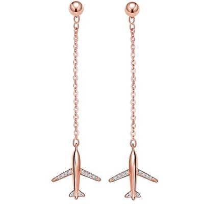 Immagine di Infinite U Orecchini pendenti da bambina, in argento Sterling 925 con zirconia cubica, placcati oro rosa