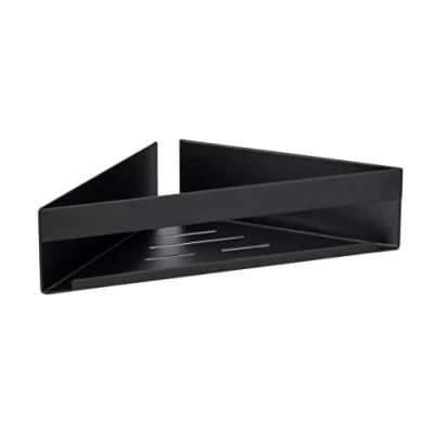 Immagine di WENKO Turbo Loc Mensola angolare Genova Black, in acciaio inox laccato opaco, da fissare senza forare con sistema di cuscinetti adesivi, salvaspazio, 36 x 8 17 cm, colore: Nero
