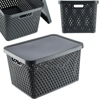 Immagine di KADAX Cesto portaoggetti con coperchio, contenitore in plastica, fori di ventilazione (18 l, grigio)