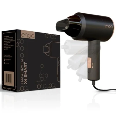 Immagine di Phon da Viaggio Pieghevole Compatto ENOA X4 SMART, Asciugatura Rapida, Asciugacapelli con Manico Pieghevole, Concentratore di Precisione, 3 Velocità / Temperature, Silenzioso, Leggero