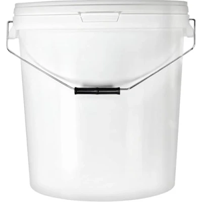 Immagine di BenBow Secchio con coperchio, 30 l, bianco, per alimenti, stabile, ermetico, a prova di perdite, inodore, contenitore in plastica, manico metallo, vuoto, 1 x litri