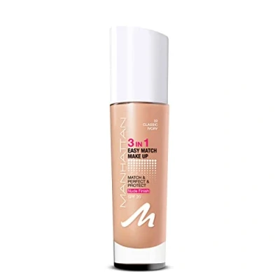 Immagine di Manhattan 3in1 Easy Match Make up, fondotinta liquido per pelli abbronzate con SPF 20, colore 32 avorio classico, 1 x 30 ml