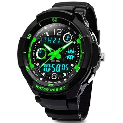 Immagine di VDSOW Digitale orologi per bambini ragazzi 50 m impermeabile sport all&#039; aria aperta orologio analogico con allarme/timer/Dual Time zone/LED, da polso resistente agli urti Junio