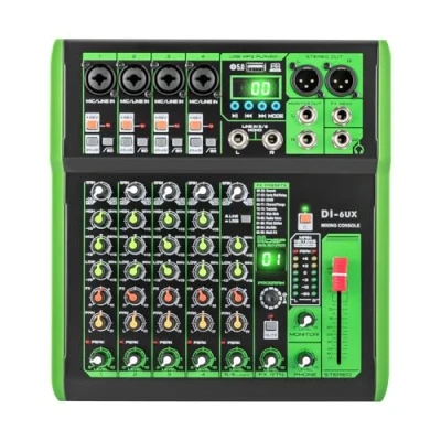 Immagine di Mixer audio professionale, DJ con 99 effetti digitali DSP, ingresso MP3, 48 V, alimentazione phantom, preamplificatore microfono per Console studio (DI 6UX)