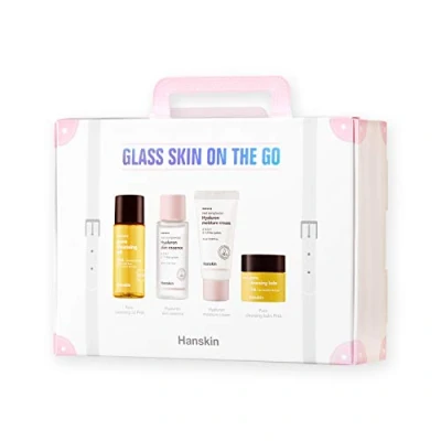 Immagine di Hanskin Glass Skin on the Go Set, Essential Travel Skincare Set for Glowing Plane, Cleansing Oil Essence and Moisturizer [Set of 4/30 ml each]