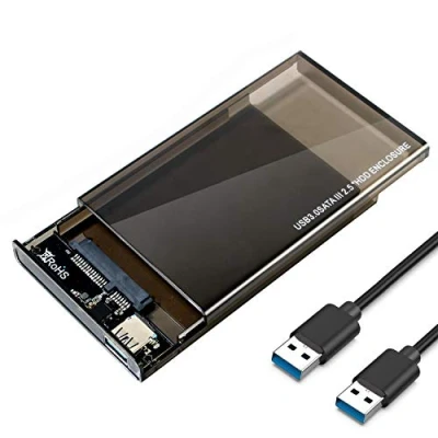 Immagine di EasyULT Custodia per Disco Rigido da 2,5 Pollici SATA a USB 3.0, Enclosure Hard Disk Caso 2.5 &#039;&#039; HDD SSD I/II/III 7mm e 9,5mm, Supporto UASP, Tool Free (Nero Traslucido)