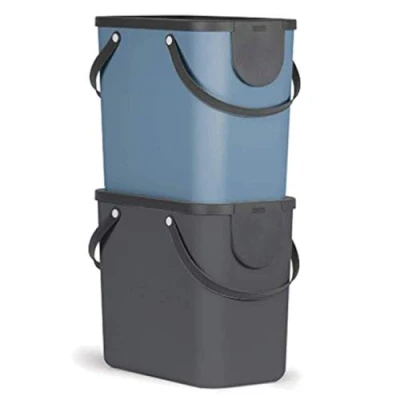 Immagine di Rotho Albula Set di 2 Sistemi Separazione dei Rifiuti per la Cucina, Plastica (PP) senza BPA, Grigio (Antracite)/Blu, x 25 L, 40.0 23.5 34.0 cm