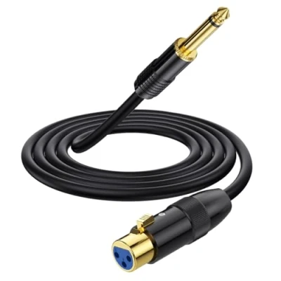 Immagine di HTGuoji cavo da XLR a 6,35 mm, femmina 3 pin jack mono TS sbilanciato per chitarra, microfono, mixer AMP (1 metro)