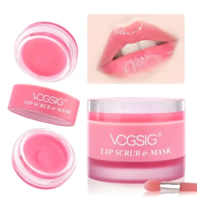 Immagine di 2 in 1 Scrub per le labbra e maschera dormire, trattamento labbra, prodotto idratante la cura della notte alla pesca riparatrice riparare secche screpolate