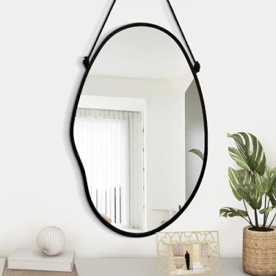 Immagine di Gosider specchio da parete per camera letto, cornice nera irregolare, asimmetrico, bagno, soggiorno, ingresso, corridoio, moderno, unico, decorativo, artistico,