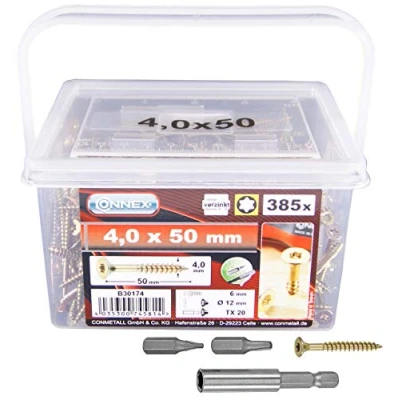 Immagine di CONNEX B30174 Uni Viti Secchio 4,0x50 TX a 385pcs, Argento, 4,0 x 50 mm (385 Stück)
