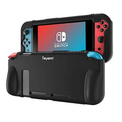 Immagine di Teyomi Custodia Compatibile con Nintendo Switch, Cover Protettiva per in Silicone 2 Fessure Carte Da Gioco, Assorbimento Degli Urti e Antigraffio (Nero)