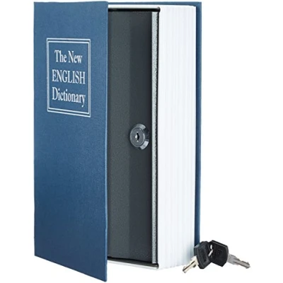 Immagine di Amazon Basics Cassetta portavalori a forma di libro, Serratura con chiave, Grande, Blu