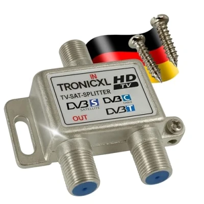 Immagine di TronicXL, splitter per antenna di alta qualità, presa femmina F DVBT DVBC SAT, cavo unico, TV via cavo, Unitymedia Vodafone, Sky, NetAachen, Primacom Digital, HD, 3D, 4K