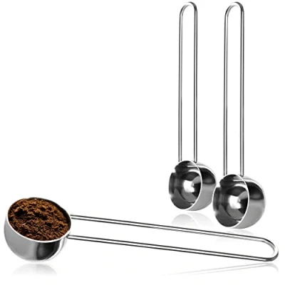 Immagine di COM FOUR® 3x misurini da caffè in acciaio inossidabile per tè, caffè, cappuccino, cacao ed espresso con manico filo, dosaggio facile (color argento 25ml)