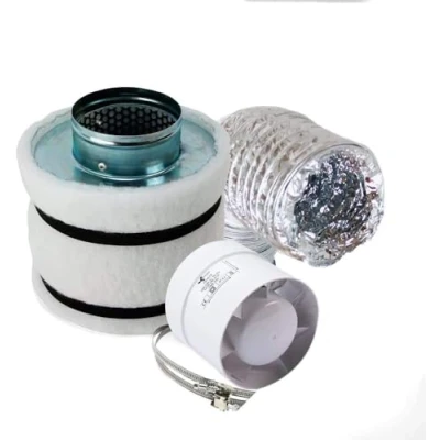 Immagine di HYDROPLANETE Kit di ventilazione 100 mm per Growbox con aspiratore 190 m3/h e filtro ai carboni attivi