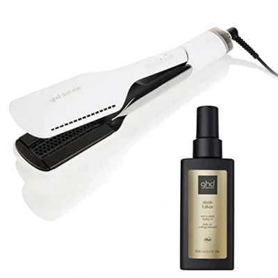 Immagine di GHD Piastra lisciante Duet Style 2 in 1 bianco con il suo olio per lo styling levigante, taglia unica, Bianco/Nero