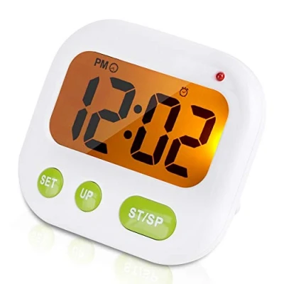 Immagine di Sveglia LCD Digitale per Musica Vibrazione Timer Elettronico Cucina con Retroilluminazione Batteria Funzionato Impostazione Semplice Facile Viaggi Casa Ufficio