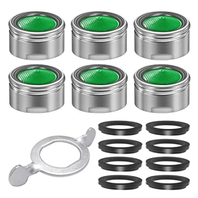Immagine di QEIHITYO Aeratore Rubinetto,6 Pcs Filtri Rubinetti Lavandino M24 di Alta Qualità in Ottone Placcato Cromo,Risparmio Idrico Antispruzzo Filtro Rubinetto con 8 Guarnizioni e 1 Chiave Cromata