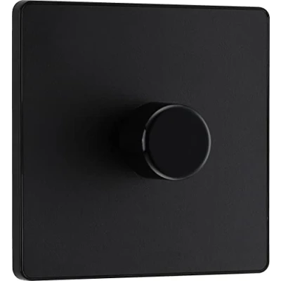 Immagine di BG Electrical, interruttore dimmer intelligente a parete singola, 2 vie, piastra frontale senza viti, Evolve, nero opaco, 200 W, PCDMB81B