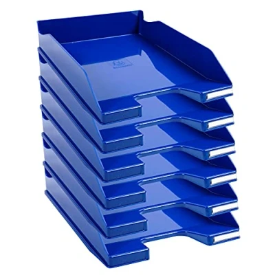 Immagine di Exacompta Cod.113203D Confezione da 6 Vaschette portacorrispondenza Combo Midi Iderama per formato A4+ Impilabili Capacità 500 fogli 80 gr Dimensioni : 34,7 x 25,5 6,5 cm Blu glossy