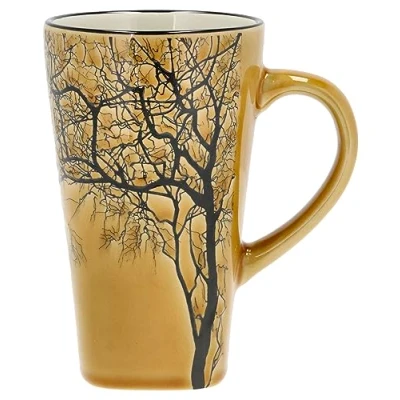 Immagine di Villa Collection Hela Tazza Dia 50 cl grande in gres, 9 x 15 cm, caffè e tè resistente design motivo legno compleanno, festa della mamma, del papà, Natale giallo dorato