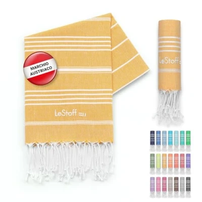 Immagine di LeStoff Asciugamano Hammam Premium 100% Cotone Bio Prelavaggio, Eco Sostenibile, Assorbente, Asciuga Veloce Ideale per Spiaggia Bagno Doccia Yoga Viaggio (50 x 100 cm, Yellow)