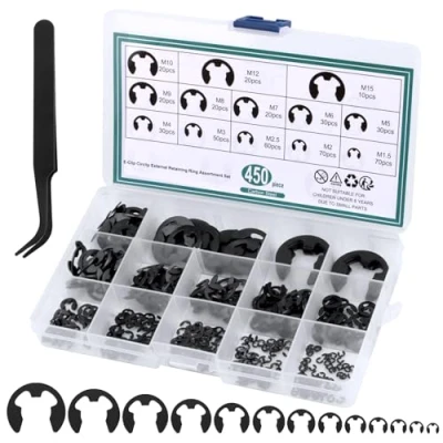 Immagine di 450 Pz Anelli di Sicurezza Esterna, E clips Elastici, Scatto Esterna clip Anello Seeger per Fissaggio Pulegge Ingranaggi Cuscinetto, 13 Dimensioni