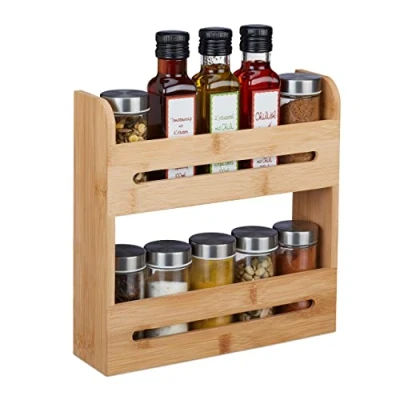 Immagine di Relaxdays Portaspezie in bambù, Organizer per Spezie con 2 Ripiani, HLP: 25 x 7 cm, Espositore Spice Rack, Naturale