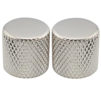 Immagine di Musiclily Pro Inch Fino 24 Scanalature Push on Manopole Flat Top Knobs in Acciaio per USA Chitarra Elettrica e Basso, Nickel (Set di 2)