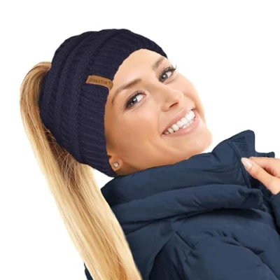 Immagine di TOSKATOK Cappello Termico da Donna Foderato in Pile a Coda di Cavallo, Navy, Taglia Unica