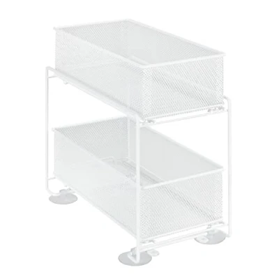 Immagine di WENKO scaffale divisorio Gioma, pregiato portaoggetti a 2 ripiani e cestello estraibile per armadietto o piano cucina, in metallo verniciato polvere, 35 x 33,5 18,5 cm, bianco