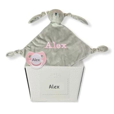 Immagine di BebeDeParis Ciuccio per Bambini Personalizzato con Nome + Doudou, Neonati 0 6 Mesi, Include Scatola Personalizzata, Senza BPA