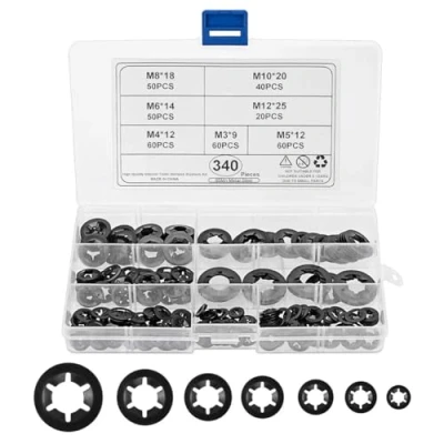 Immagine di 340 pezzi di anelli sicurezza, rondelle bloccaggio a denti interni, assortimento rapidi M3 M4 M5 M6 M8 M10 M12