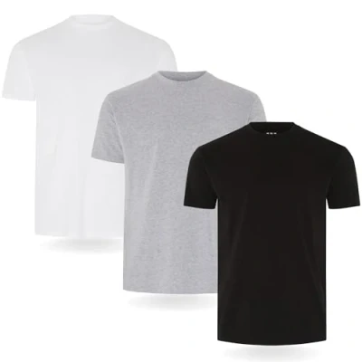 Immagine di FM London (confezione da 3/5) Maglietta uomo T shirt premium con design leggermente aderente realizzata in cotone 100%, Nero, Grigio, Bianco (3 Pezzi), L