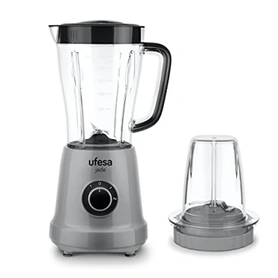 Immagine di Ufesa BS4709 Jade Frullatore da Tavolo + Accessorio Macinino per Spezie, 500W, Caraffa 1,5 L, 2 velocità TURBO, 4 Lame in Acciaio Inox, BPA Free