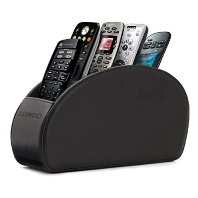 Immagine di Londo Porta telecomandi con 5 scomparti per contenere di TV, stereo, decoder, DVD, Blu Ray in Pelle fodera interna suede. Adatto salotto o camera da letto