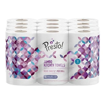 Immagine di Marchio Amazon Presto! Asciugamani di carta jumbo, 80 fogli a triplo velo, Bianco, 18 Rotoli (3 x 6 Confezioni)