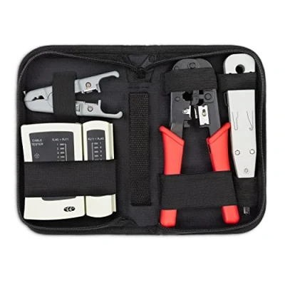 Immagine di deleyCON Rete 4 pz. Set Attrezzi con Borsa Tester Cavi Pinze a Crimpare LSA Strumento di Installazione Spelafili IT Computer LAN CAT RJ11 RJ12 RJ45