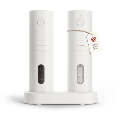 Immagine di LARS NYSØM Set macinini elettrici sale e pepe Automatici con macinino in ceramica regolabile per spezie elettrico ricaricabile via USB (Taupe Brown)