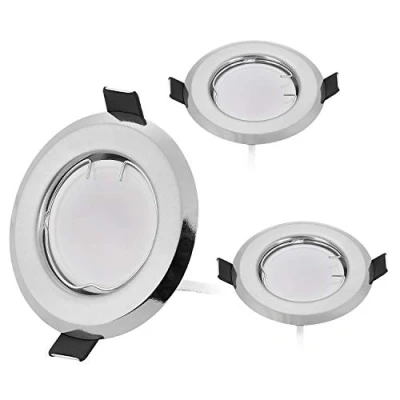 Immagine di HCFEI Set di 3 faretti da incasso a LED, ultra piatti, in cromo spazzolato, con modulo LED 230V 3W, luce bianca calda 3000K, dimmerabile, foro 55 mm