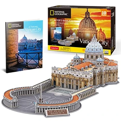 Immagine di CubicFun Puzzle 3D per Adulti Kit Modello Basilica di San Pietro National Geographic, Bambini Età 8 10 Architettura Città del Vaticano con Libretto, 101 Pezzi