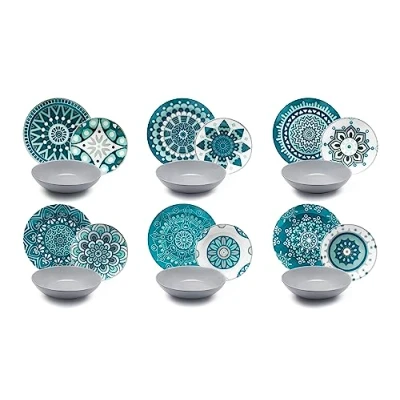 Immagine di Excelsa Mandala Servizio Piatti 18 Pezzi, Porcellana, Azzurro/Grigio