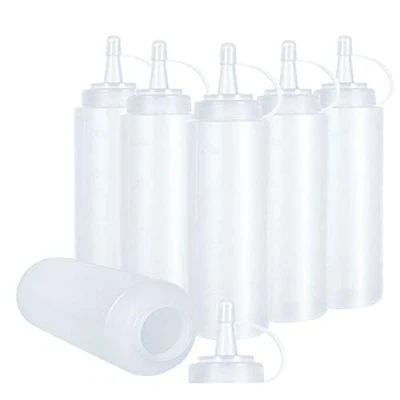 Immagine di Bottiglie di Condimento per Spremere,KANOSON 6 Squeeze con Tappi 250ml Bottle Usato Ketchup Senape Maionese Salse Hot Olive Oil Bulk Trasparente, Senza BPA