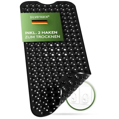 Immagine di SilverRack Tappetino da bagno 100 x 40 cm (nero) antiscivolo per vasca senza BPA bambini e neonati doccia resistente alla muffa lavabile in lavatrice