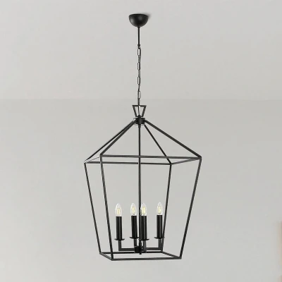 Immagine di Travino, lampada a sospensione 4 luci, design gabbia, metallo, nero Menzzo