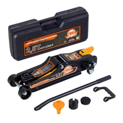Immagine di TALK POINT Cric idraulico 2,5 tonnellate versione piatta 80 mm 360 Low Profile con valigetta + adattatore SUV 2 cuscinetti in gomma idraulici per auto, ruote a (arancione)